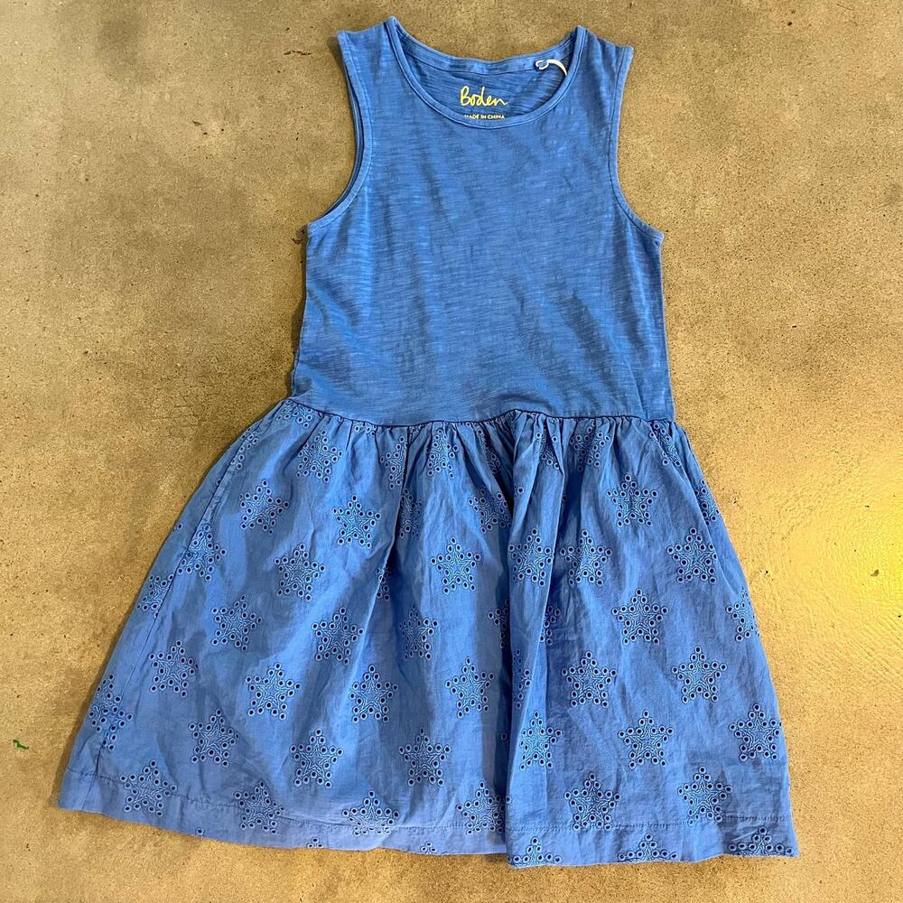 Boden blue cotton casual dress girls size 9 10